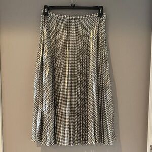 Lauren Ralph Lauren Black & White Pleated Houndstooth Midi Skirt NWOT